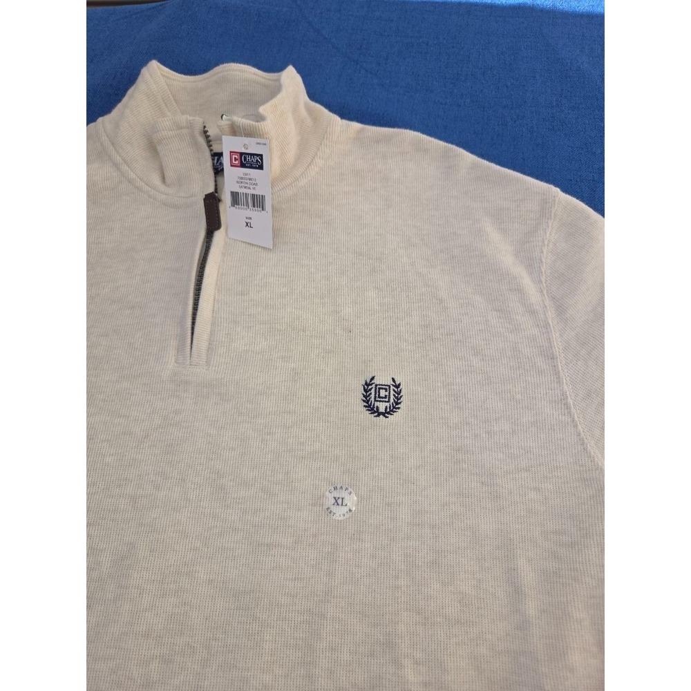 NEW with tag Chaps men's oatmeal heather sweater XL quarter zip 100% cotton